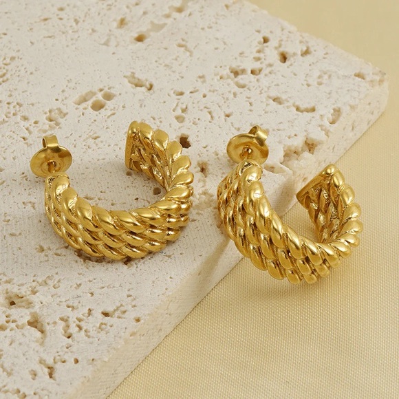 NEW💎18K Gold Plated Braided Hoop Earrings*Rope Chain Earrings*Twisted Hoop - Picture 5 of 11
